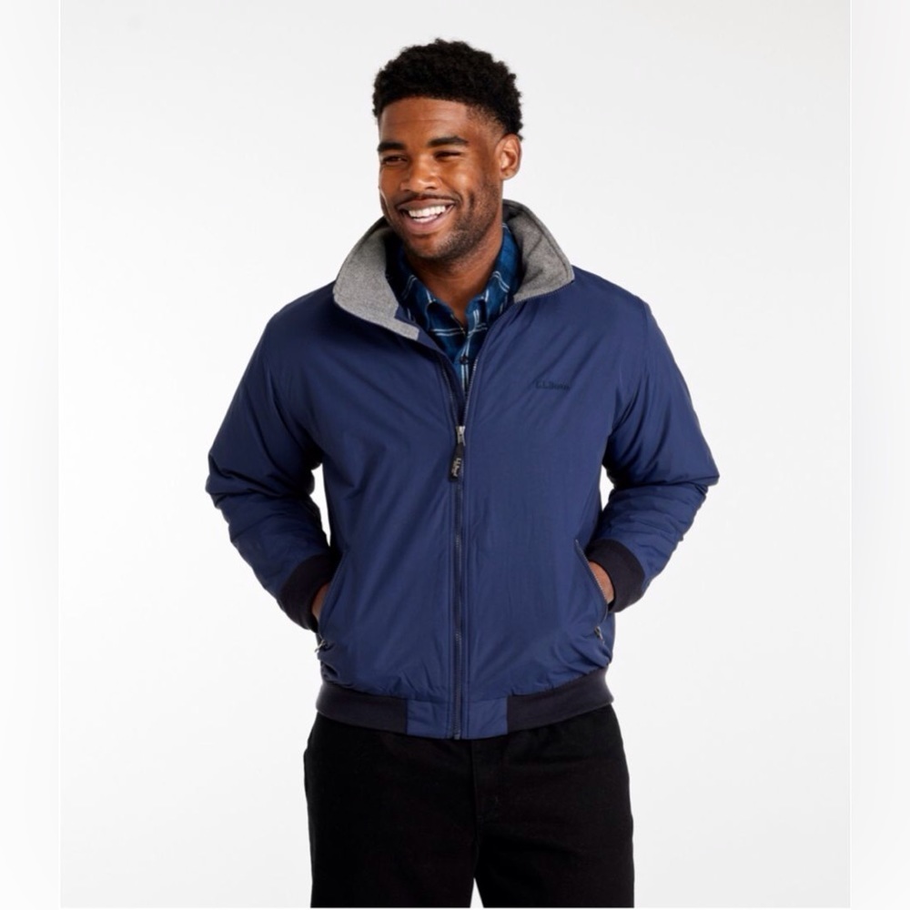 L. L. Bean Men’s Navy Blue Warm Up Jacket Fleece Lined Size XXL Regular